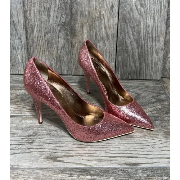 GIAMBA Paris Galactica Patent Rosa High Heels Pink Glitter Pumps 9.5 NWB - Picture 1 of 7